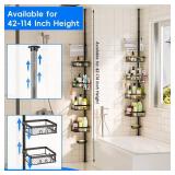 Dobyusf Shower Caddy Tension Pole - Rustproof Metal Shower Shelf with Adjustable Height and Large Capacity - Versatile Bathroom Organizer for Hanging Baskets, Soap and Towels-Black
