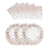 hhdatc White and Rose Gold Paper Plates Pack of 50, 25 * 7 inch Plates and 25 * 6.5 inch Napkins Ensemble for Celebrating Birthdays, Receptions, and All Manner of Special Occasions.