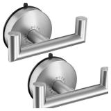 DGYB Double Brushed Nickel Towel Hooks for Bathrooms Set of 2 Heavy Duty Suction Cup Hooks for Shower Stainless Steel Bathroom Towel Holder 15 Lb Suction Shower Hooks for Inside Shower