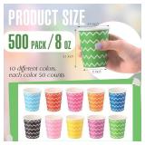 Zeyune 500 Pack 8 Oz Paper Coffee Cups Bulk Pink Stripe Disposable Paper Cups Multicolor Drinking Cups for Hot or Cold Coffee Chocolate, Disposable Cups for Home Picnic Travel Stores Office Party