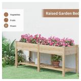 $$! FILWH Raised Garden Bed with Legs Elevated Wooden Planter Box Stand for Backyard Elevated Reinforced Large Planter Stand Box for Growing Fruits Vegetables Flowers with Divider with Bag - 72*24*30.