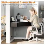 $$! armocity Triangular Computer Desk with Outlets, Wall-Mounted Desk for Small Space, Floating Corner Table with Drawer, USB Ports, Home Office, Bedroom, Black