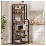 $$! HOOBRO Bakers Rack with Power Outlet, 68.1inch Height Microwave Stand with 4 S-Shaped Hooks, 7-Tier Kitchen Storage Shelf Rack, Coffee Bar, for Kitchen, Living Room, Rustic Brown BF06HB01