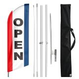 FSFLAG Open Feather Flag, Open Flag for Business with Pole Kit and Ground Stake, Open Signs Swooper Flag Advertisng Feather Banner Outside for Businesses 11Ft