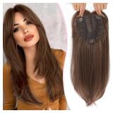 Megito Long Wavy 18inch Hair Topper Big Base Cover Thinning Hair Clip in Hair Toppers for Women Fiber Wiglets with Fringe Brown Color