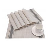 Lucas Forest Vinyl Placemat Set of 6, Dining Dish Mat Desk Dresser Protector Heat Resistant Wipeable Square Plastic Kitchen Patio Pad 12x18 Inch (Gray)