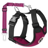 Lukovee Dog Seat Belt for Car, Adjustable Dog Car Harness for Large Medium Small Dogs, Soft Padded & Breathable Mesh Dog Seatbelt with Car Vehicle Connector Strap (Rose Red,Medium)