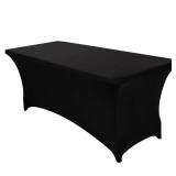 SEPARO 1 Pack 6 Ft Black Table Cover Fitted Rectangular Tablecloth Stretchable Fabric Lycra Table Cloth 6 ft Wrinkle-Free for Party Tradeshows Banquet Weddings Cocktail