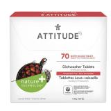 ATTITUDE Dishwasher Pods, Naturally Derived Dishwashing Detergent, Vegan and Plant-Based Dish Soap Tablets, Phosphate Free, Unscented, 70 Count