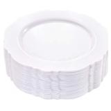 WDF 60pcs White Plastic Plates -10.25inch Baroque White Disposable Dinner Plates for Upscale Parties &Wedding
