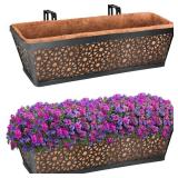 Halatool 2PCS 24 Inch Window Box with Coco Liner Sturdy Metal Railing Planter with Coco Coir Basket Liners for Window Deck Fence Porch and Patio Outdoor Indoor Lawn