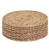 Defined Deco Woven Placemats Set of 10,12" Round Rattan Placemats,Natural Hand-Woven Water Hyacinth Placemats,Farmhouse Weave Place Mats,Rustic Braided Wicker Table Mats for Dining Table,Home,Wedding.