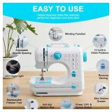 JUCVNB Mini Sewing Machine for Beginners and Kids Ages 8-12, Portable Sewing Machines with 12 Built-in Stitch Patterns, Light, 2 Speed Foot Pedal - Teal & White (with 27 Pieces Accessory Kit & Case)