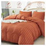 AveLom Terracotta Seersucker Duvet Cover Set King Size (104 x 90 inches), 3 Pieces (1 Duvet Cover + 2 Pillow Cases), Ultra Soft Washed Microfiber, Textured Duvet Cover with Zipper Closure, Corner Ties