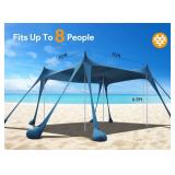 Osoeri Beach Tent, Camping Sun Shelter UPF50+ with 8 Sandbags, Sand Shovels, Ground Pegs & Stability Poles, Outdoor Shade Beach Canopy for Camping Trips, Fishing, Backyard Fun or Picnics - Retail: $13