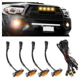 4PCS Grill Led Lights, LED Amber Grill Lights, Grille Lights Amber Yellow, Grille Front Bumper Hood Mesh Grill LED Light with Harness Suitable for 2016-2019 Tacoma TRD PRO Front Grille