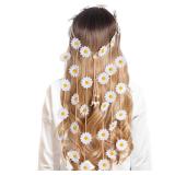 Sucrain 1pcs Flower Hippie Headband Floral Crown Summer Sunflower Hair Accessories for 70 s Bohemian Costumes Style (White)