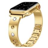 Mosonio Dressy Jewelry Bracelet Bands Compatible with Apple Watch Band 41mm 40mm 38mm for Women Girl, Cute and Stylish Diamond Metal Strap for iWatch Series 9 8 7 6 5 4 3 2 1 (Gold)