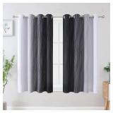 Estelar Textiler Ombre Greyish White and Black Blackout Curtains & Drapes 45 Inch Length 2 Panels for Bedroom, Thermal Insulated Full Light Blocking Grommet Blackout Drapes for Bathroom, 52Wx45L