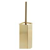 mDesign Steel Square Modern Toilet Bowl Brush and Holder for Bathroom Storage and Organization, Compact Free-Standing Design, Covered Brush - Sturdy, Deep Cleaning - Citi Collection - Soft Brass
