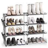 Amazer 4 Tiers Shoe Rack for Closet, Wide Shoe Storage Organizer for 16-20 Pairs of Shoes, Sturdy Shoe Shelf with Removable Pocket for Bedroom Entryway, 34.6x11x21.4 Inches (Grey)