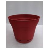Bloem Saturn Round Planter with Saucer Tray 12 Inch, Burnt Red