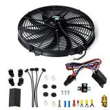 Blackhorse-Racing 16 inch Electric Radiator Fan High 3000 CFM Thermostat Wiring Switch Relay Kit, Black