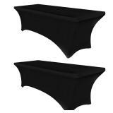Obstal 6ft Stretch Black Spandex Table Cloth for Standard Folding Tables - 2 Pack