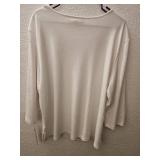 Long Sleeve White Shirt with Silver Bling Around Neckline, Size 2XL