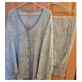Light Blue with Flower Pattern 2 Piece Pajamas, Size 1X
