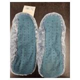 Teal Green with Grippers Fleece Lined Slippers, Size 6-7
