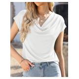 EVALESS Summer Clothes Womens Fashion Shirts Dressy Tops Short Sleeve V Neck T-Shirts Trendy 2024 Classy Casual Outfits Ladies Tops and Blouses Basic Teacher Clothing Cute Wrap White Shirts, Large