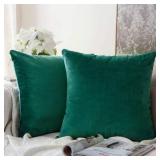MIULEE Pack of 2 Velvet Soft Solid Decorative Square Throw Pillow Covers Cushion Case for Spring Couch Sofa Bedroom Car 18x18 Inch 45x45 cm Green