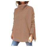 LILLUSORY Fashion Women 2024 Sweater Dress Oversized Turtleneck Long Dressy Beige Chunky Winter Sweater Large