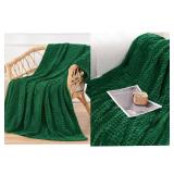 2 Pack Flannel Fleece Throw Blanket Classic Green 50" x 60",Super Soft Plush Cozy Blanket with Square Grid Design Luxury