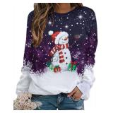 MYHALF Christmas Shirt Women Crewneck Snowman Graphic Sweatshirt Casual Christmas Sweater Shirts Holiday Long Sleeve Tops Blue