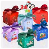 pudazvi Christmas Gift Candy Treat Cookies Goodie chocolate eve Boxes,24 Pack Small Gift Boxes with Bow for wrapping gifts Holiday Xmas School Classroom Party Favor Supplies,Christmas Box