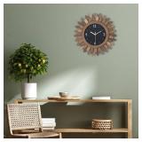 Honiway Wall Clock Battery Operated 12 in Silent Non Ticking Boho Sunburst Decorative Clock Farmhouse Wood Wall Clocks for Living Room Kitchen Bathroom House Warming Gift for New Home Trilcolor