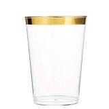 Munfix 100 Gold Plastic Cups 16 Oz Clear Plastic Cups Tumblers Gold Rimmed Cups Fancy Disposable Wedding Cups Elegant Party Cups with Gold Rim