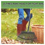 Coopvivi Garden Leaf Rakes, 6FT Rakes for Lawns Heavy Duty 25 Metal Tines 18.5 inch Wide, Adjustable Long Steel Handle, Rakes for Leaves, Gathering Shrub, Leveling Grass, Flower Beds, Yards