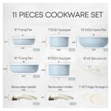 CAROTE 11pcs Pots and Pans Set, Nonstick Cookware Set Detachable Handle, Induction Kitchen Cookware Sets Non Stick with Removable Handle, RV Cookware Set, Oven Safe, Blue - Retail: $81.8