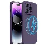 Miracase Designed for iPhone 14 Pro Case, Compatible with Magsafe, 1 Pack Screen Protector, Shockproof Liquid Silicone Rubber Phone Case Cover for 14 Pro 6.1 inch (Purple Magnetic)