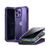 INTORDAYS Anti Peeping Case for iPhone 14 Pro Max,360 Degree Double-Sided Privacy Tempered Glass,Shockproof Bumper Privacy Phone Case for iPhone 14 Pro Max,Purple