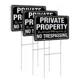 3 Pack No Trespassing Signs Private Property Sign with H-stakes, 12"×8" Aluminum Sign, Fade Resistant/Waterproof, Easy to Install, Outdoor Use