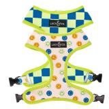 Lucy & Co. Cute Reversible Dog Harness Walking Halter - Best Designer Pet Harnesses for XS - XL Dogs - Padded Adjustable Vest for Easy Walking (X-Large, Lime Green with Blue Checker Smiley Faces)
