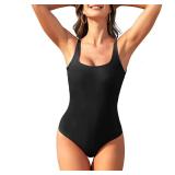 American Trends Womens Swimsuits One Piece Tummy Control Bathing Suit for Women Sexy Slimming Swimsuit Black L