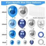 RUBFAC 87pcs Metallic Blue Silver Balloon Garland Arch Kit, 18 12 10 5 Inch Blue Silver Confetti Latex Party Balloons for Birthday Graduation Baby Shower Decoration