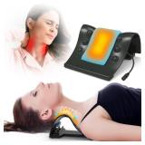 TEMASH Cervical Traction Device - Heated Neck Stretcher for Instant Neck Pain Relief, Tension Headache Reduction, and TMJ Pain Relief, with Cervical Spine Pillow to Correct Neck Hump (Black)