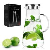 LIBWYS Glass Pitcher with Lid 75oz 2.2 Liter, Easy Clean Heat Resistant Borosilicate Glass Carafe with Handle, Water Jug for DIY Cold or Hot Beverages, Iced Tea, Milk, Juice