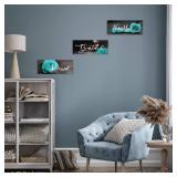 Hillban 3 Pieces Rose Wooden Wall Decor Thankful Grateful Blessed Wooden Signs Inspirational Wall Art Signs Wedding Wall Decor for Room Kitchen Bathroom (Teal,10 x 4 Inch)